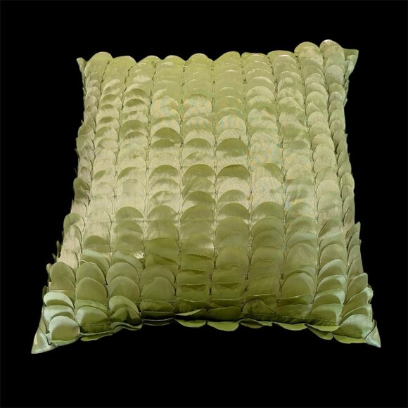Vintage 16” Pier 1 One Throw Pillow Green Scalloped Satin Spring Fall Leaves - Picture 1 of 5